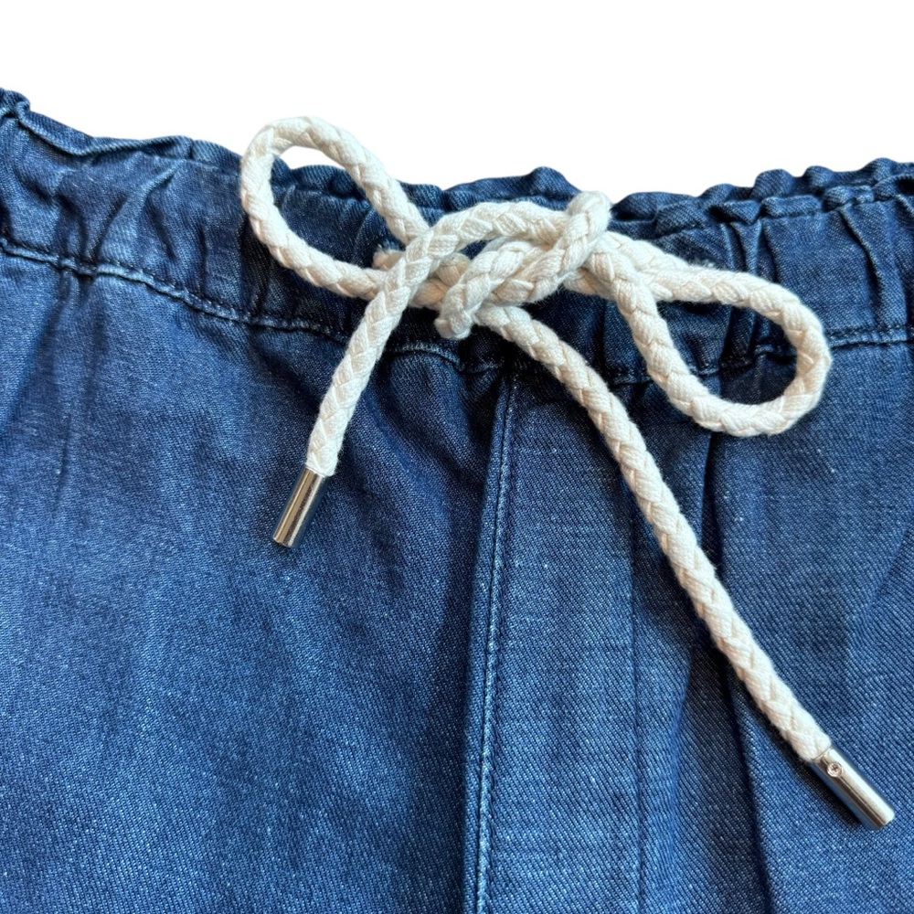 LOFT Wide Leg JEANS Sz Med Elastic Pull On Drawstring Denim Baggy Cotton Linen - Picture 3 of 7